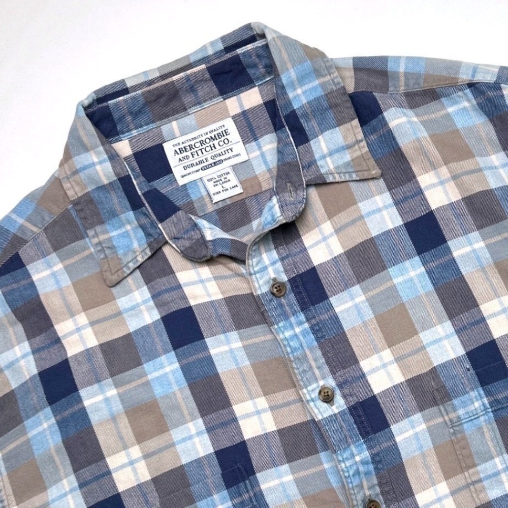 Abercrombie & Fitch Mens Shirt Blue Plaid Short Sleeve Size L Button Up Cotton